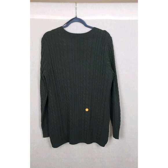 EVOLUTION BY CYRUS Sweater Cable Knit Asymmetric Hem Large Olive Green DEFECT - Picture 5 of 5